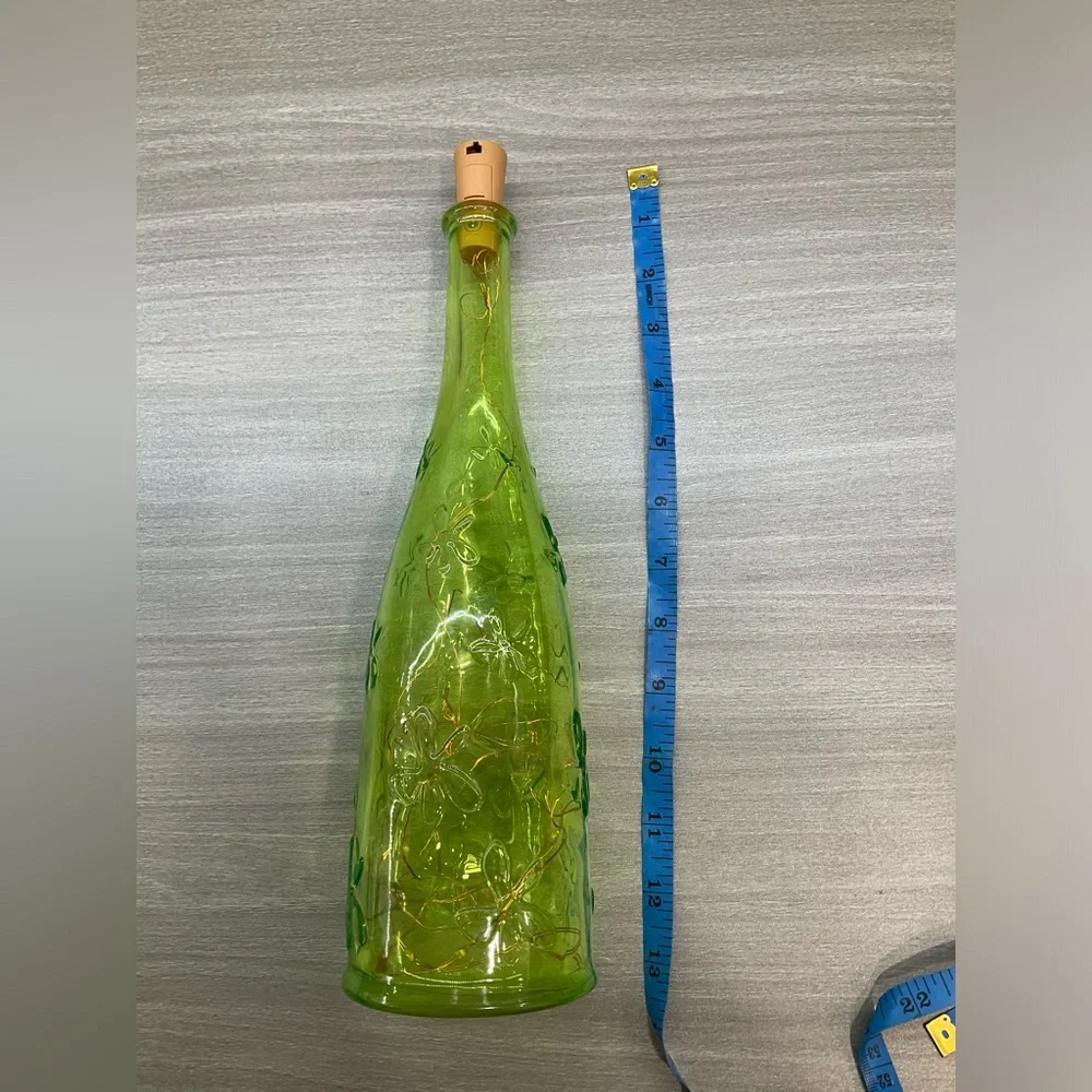 VINTAGE IKEA EMMA DAFNAS LIME‎ GREEN BOTTLE WITH FAIRY LIGHTS